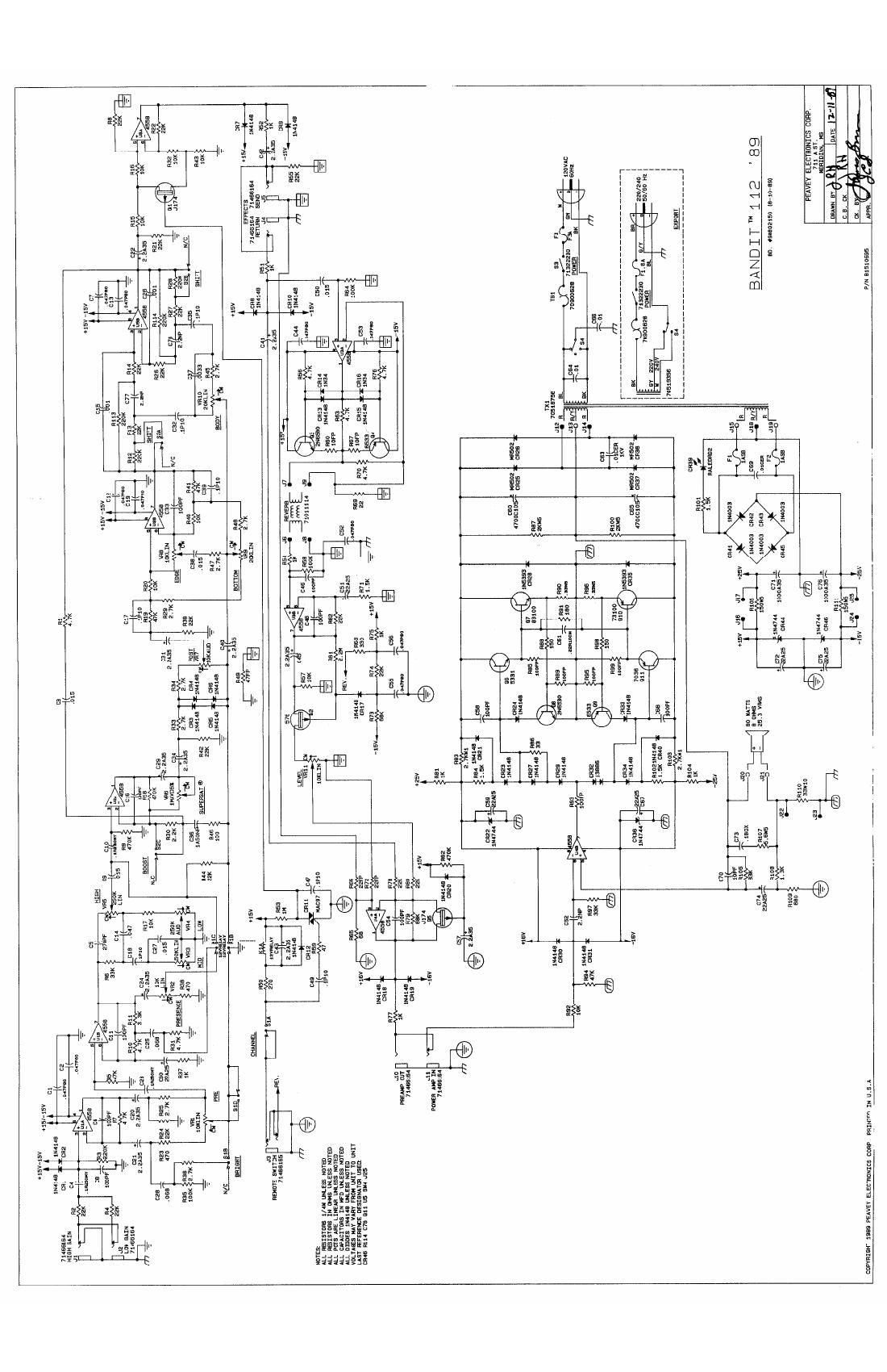 Peavey Bandit 112 12 89 Schematic