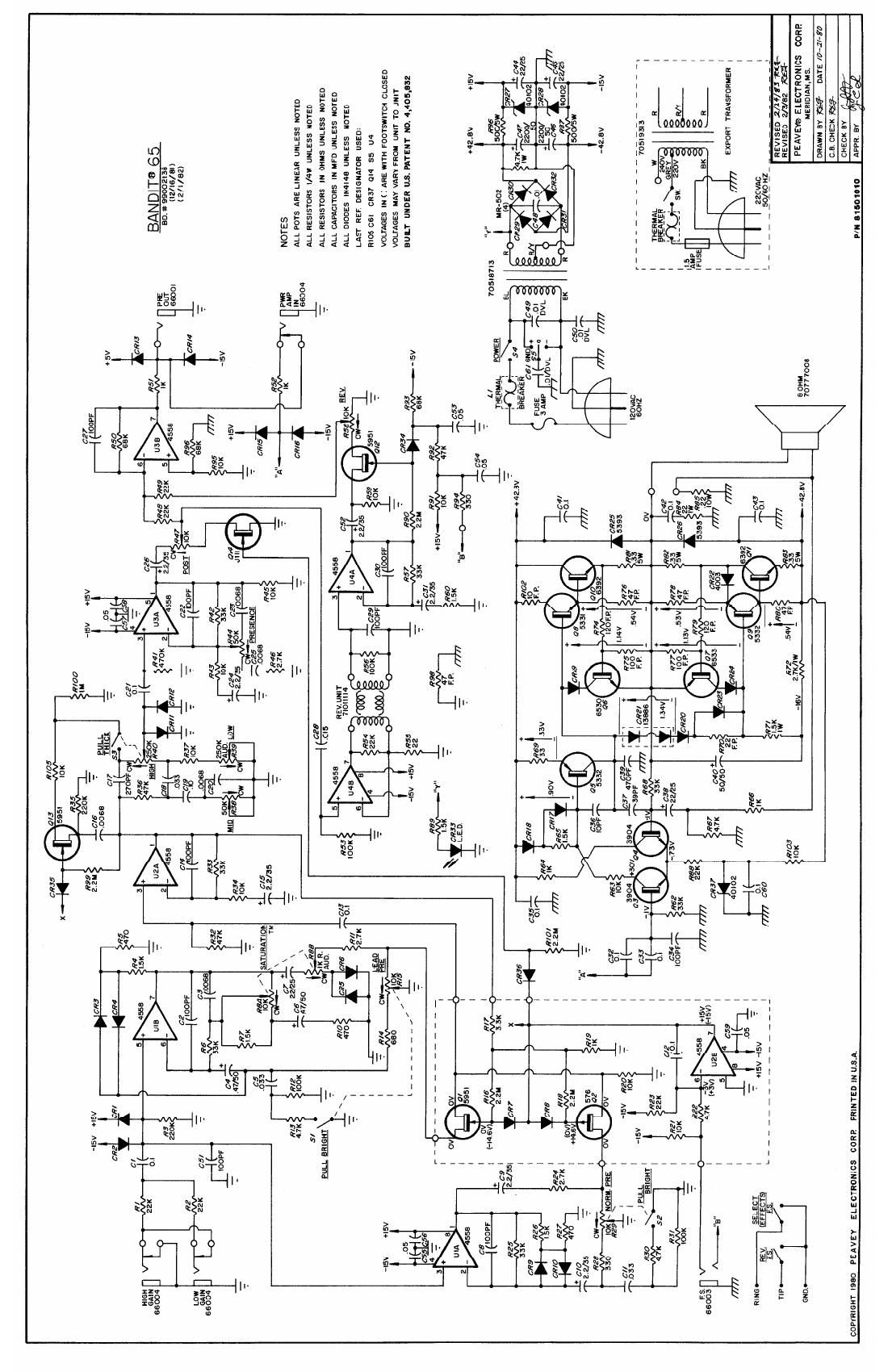 Peavey Bandit 65 2 82 Schematic