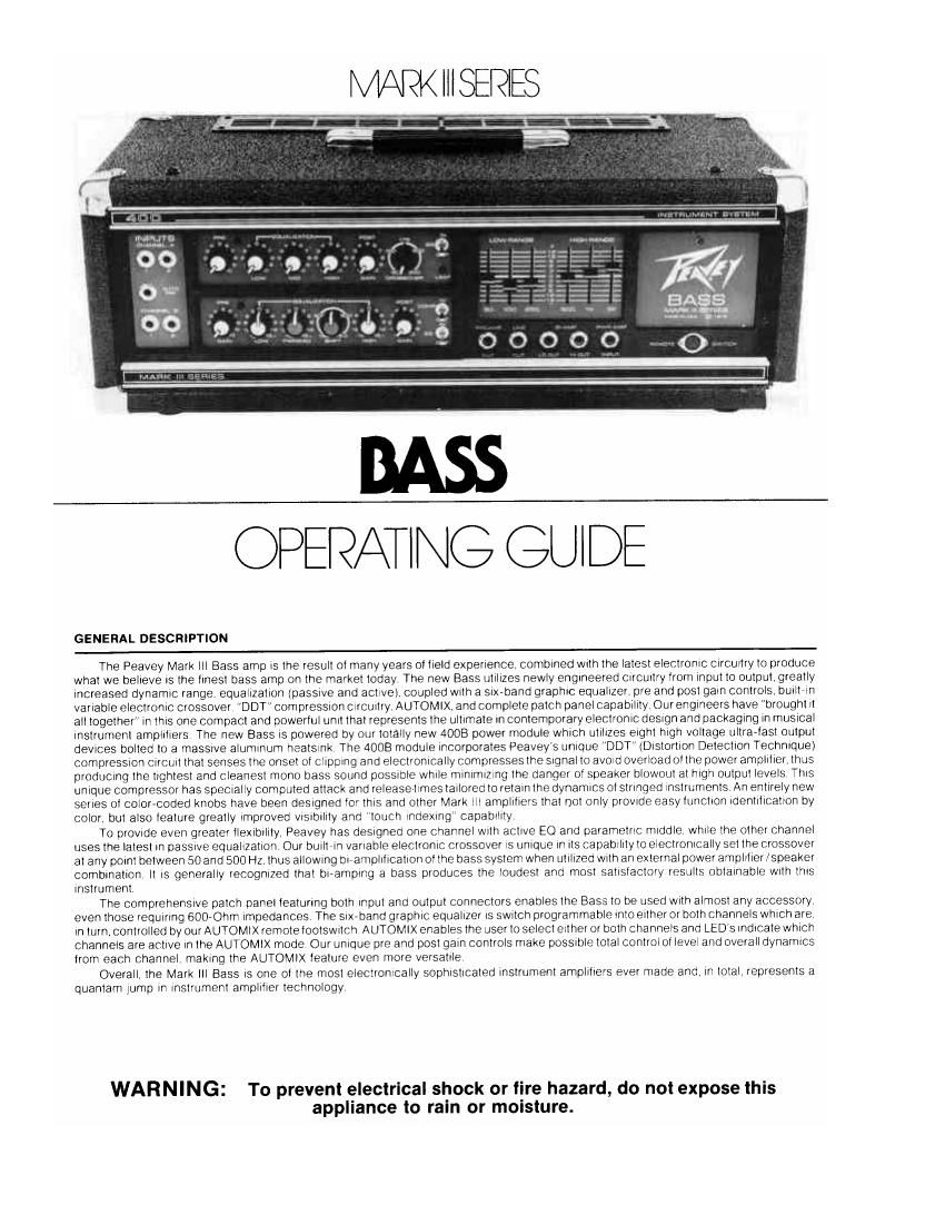 Peavey Bass MK III Operating Guide