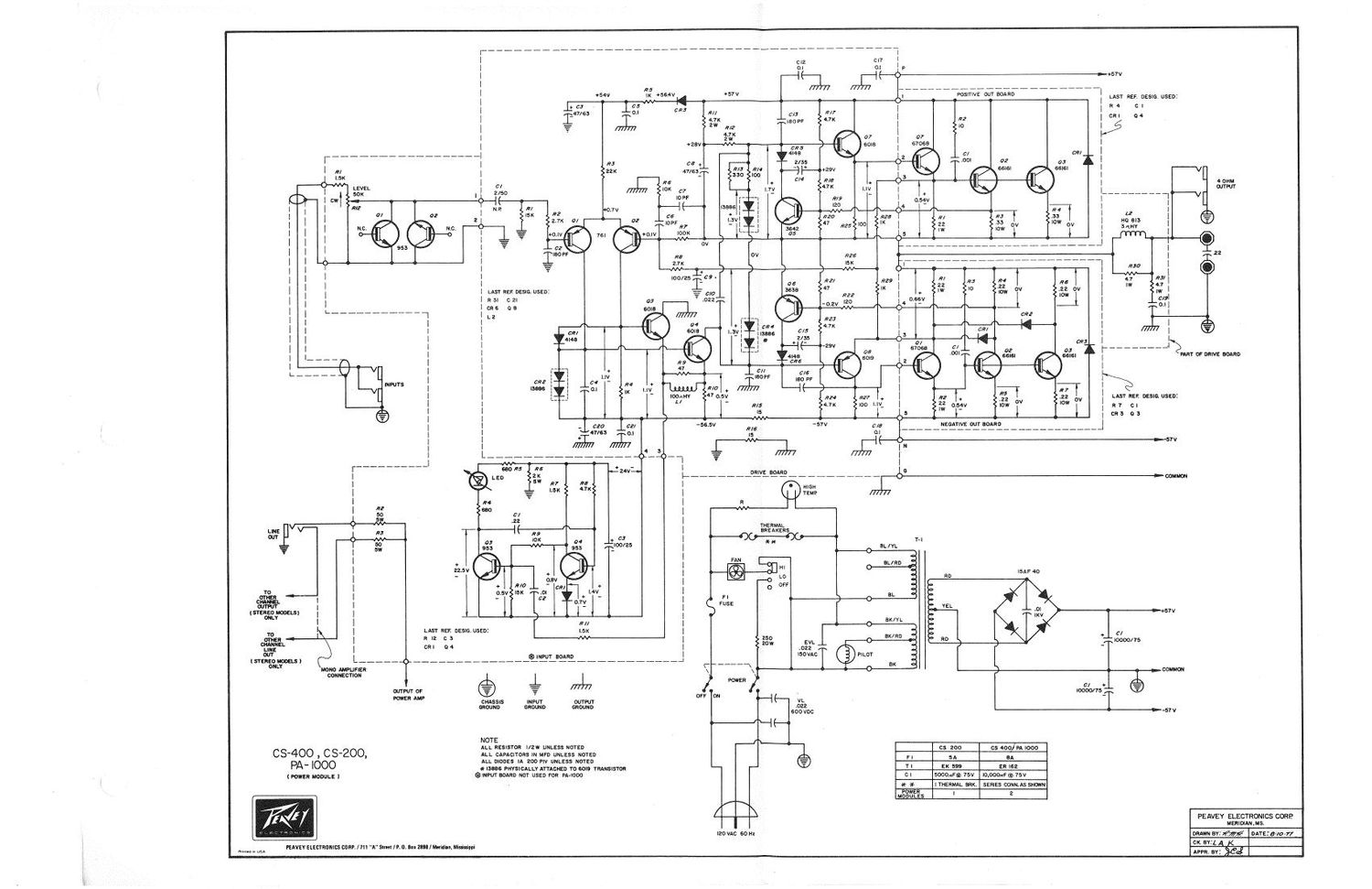 Peavey CS 400 CS 200 PA 1000 8 77 Power Module Schematic