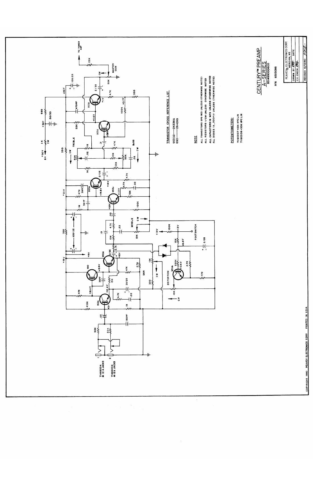 Peavey Century A Series Schematics