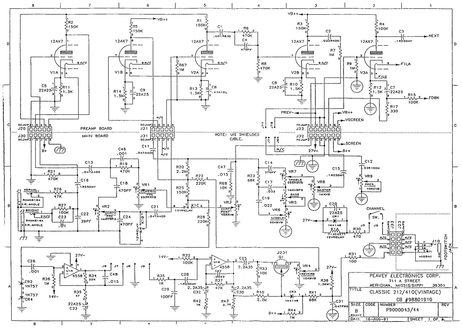 Peavey Classic 212 410 Vintage 8 91 Schematics