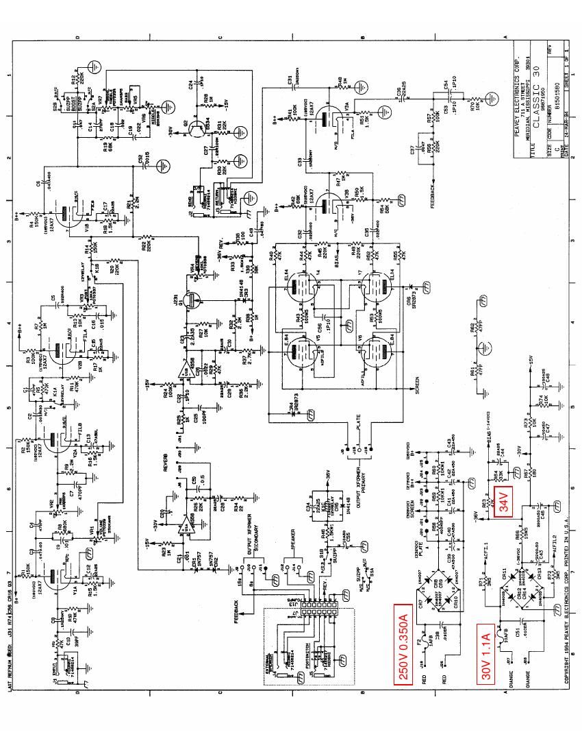 Peavey Classic 30 Schematic with Volts