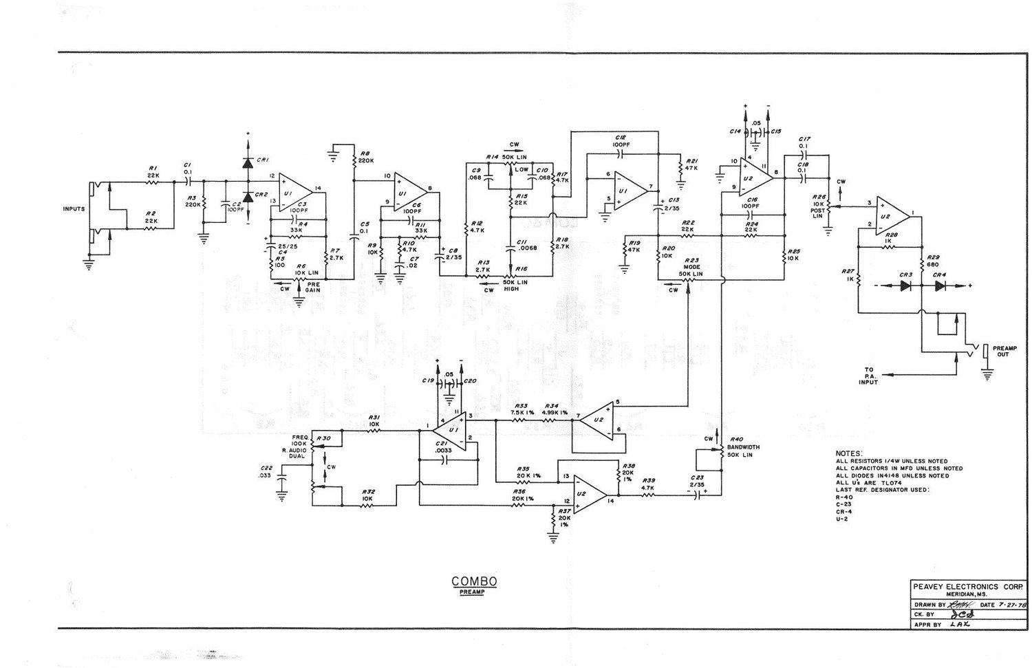 Peavey Combo Preamp 7 78 Schematic