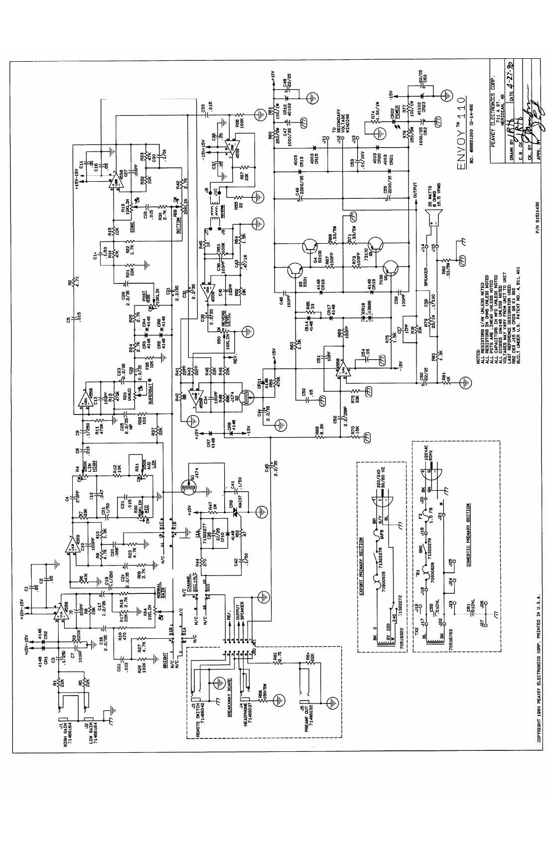 Peavey Envoy 110 4 90 Schematic