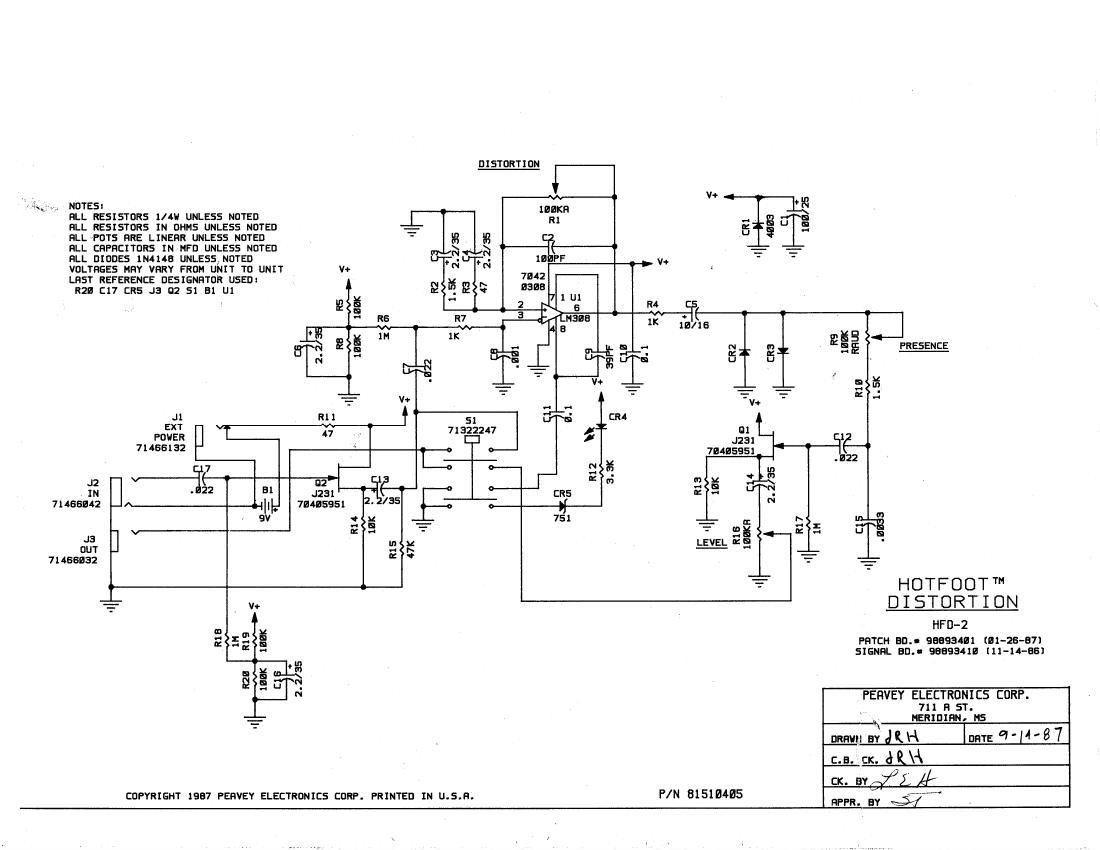 Peavey HD 2 Hotfoot Distortion Pedal Schematic