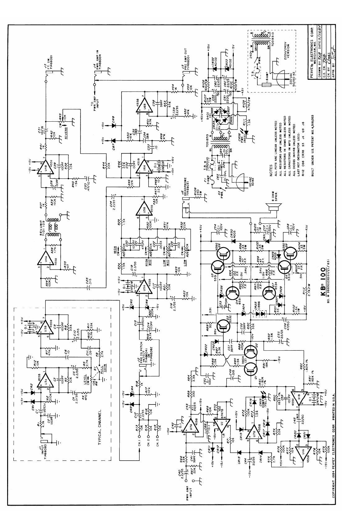 Peavey KB 100 2 84 Schematic