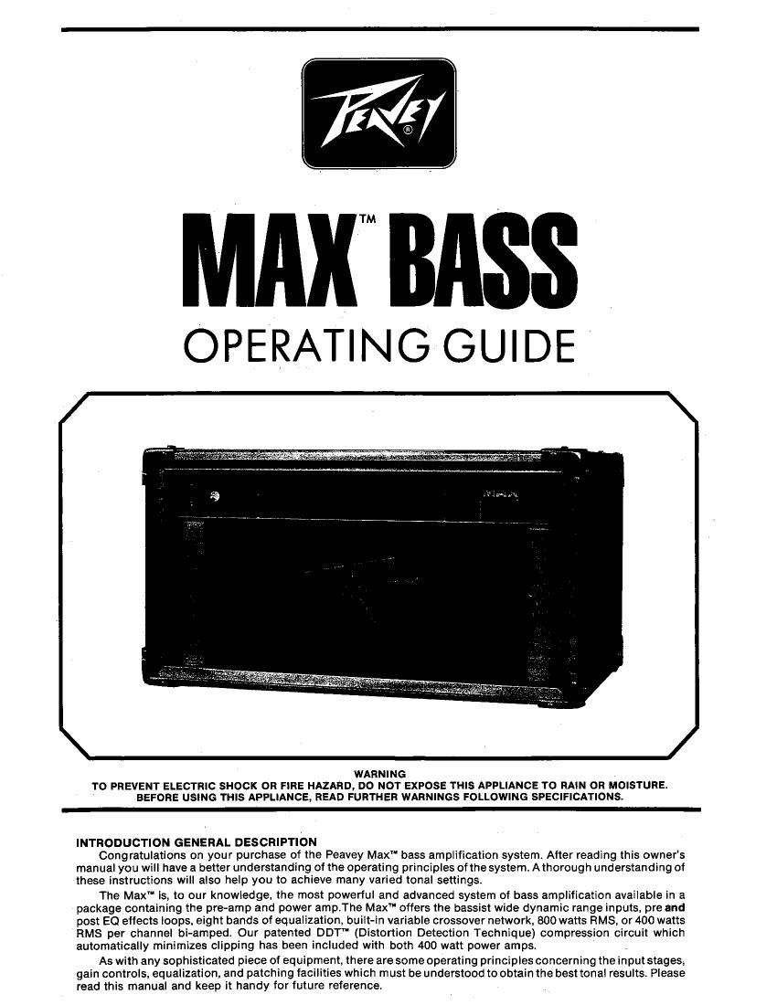 Peavey Max Bass Operating Manual