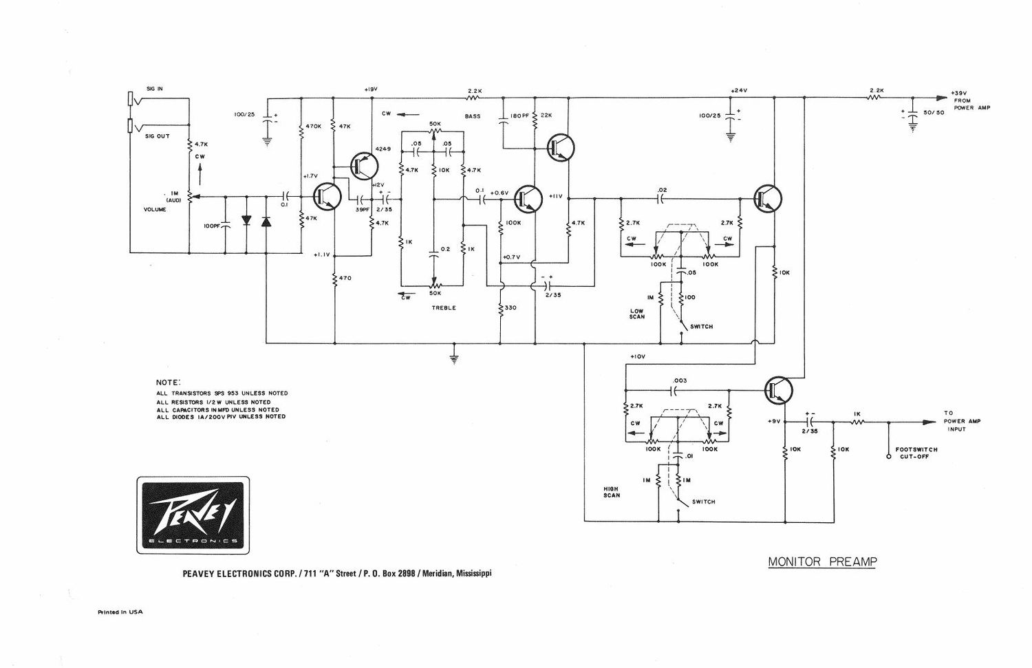 Peavey Monitor 260 Preamp EQ Schematics