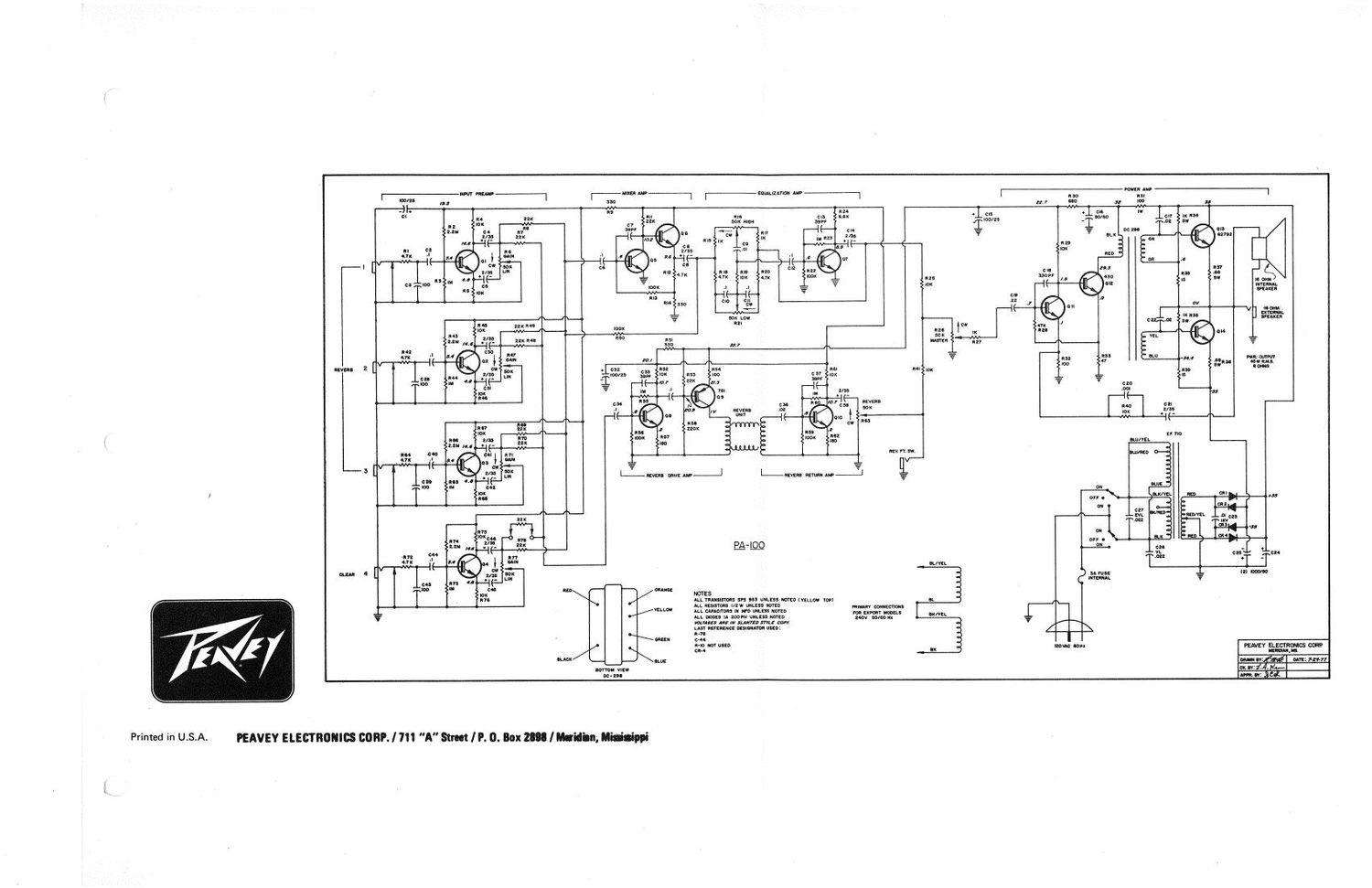 Peavey PA 100 Schematic