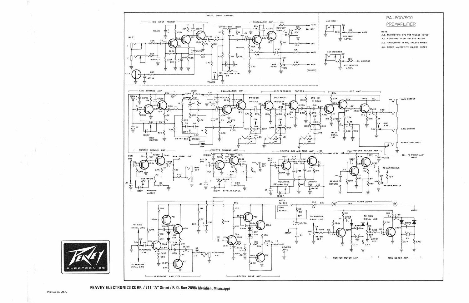 Peavey PA 600 PA 900 Preamp Schematic