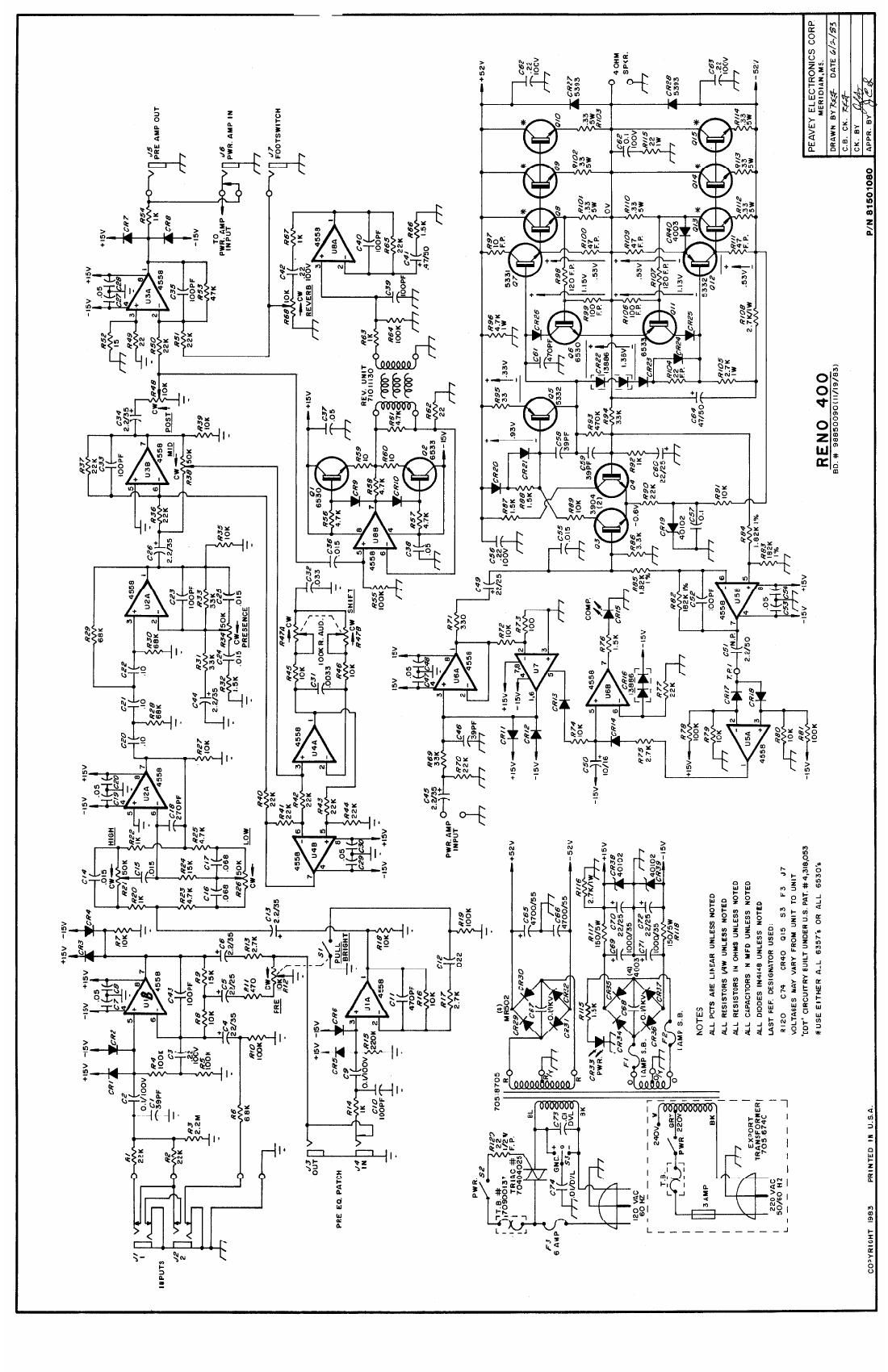 Peavey Reno 400 Schematic