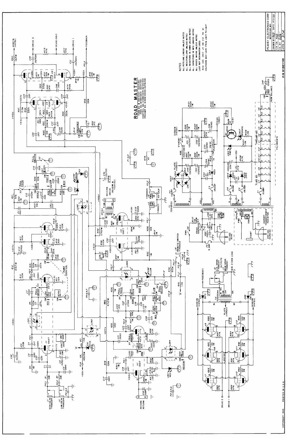 Peavey roadmaster Tube 10 83 Schematic