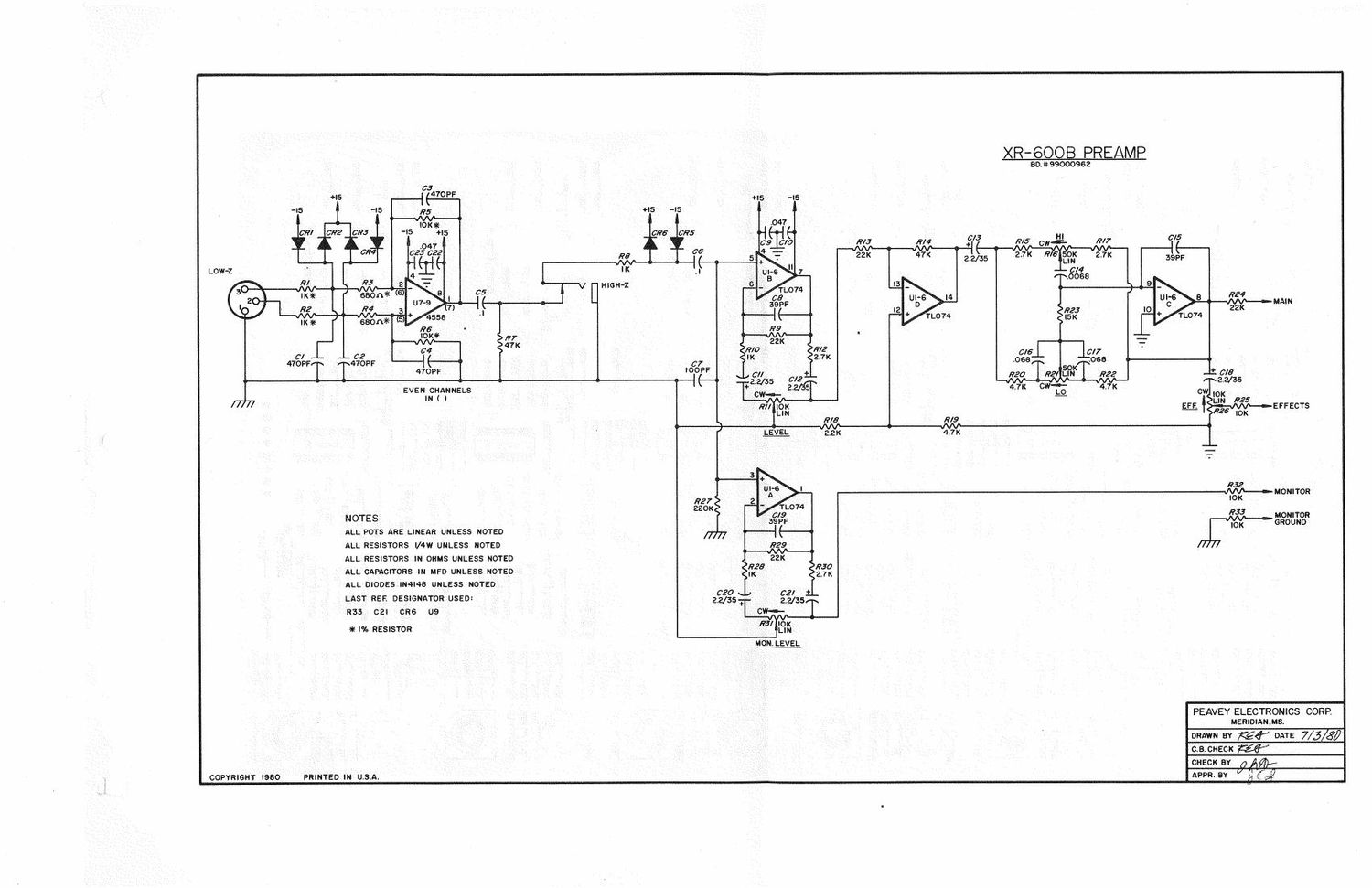 Peavey XR 600B Preamp Schematic