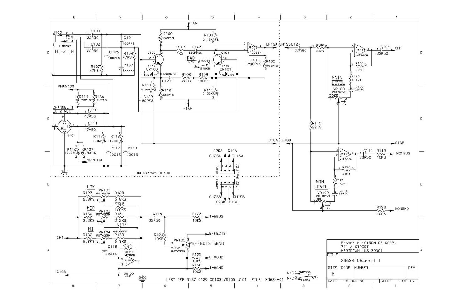 Peavey XR 684 Preamp Schematics