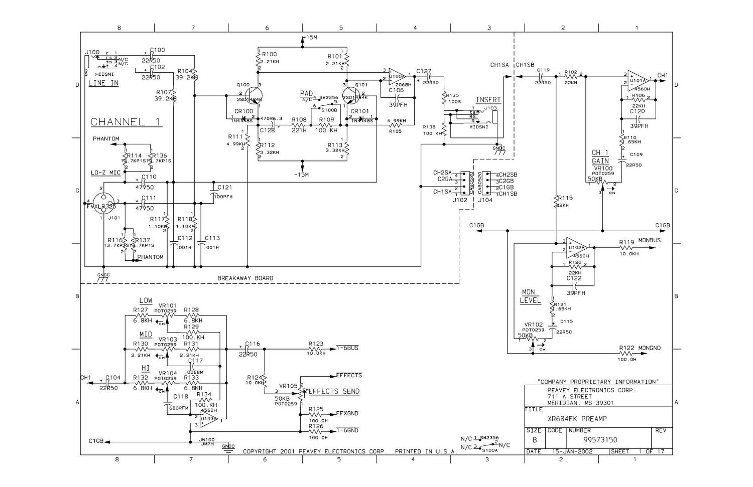 Peavey XR 684FK Preamp Schematics