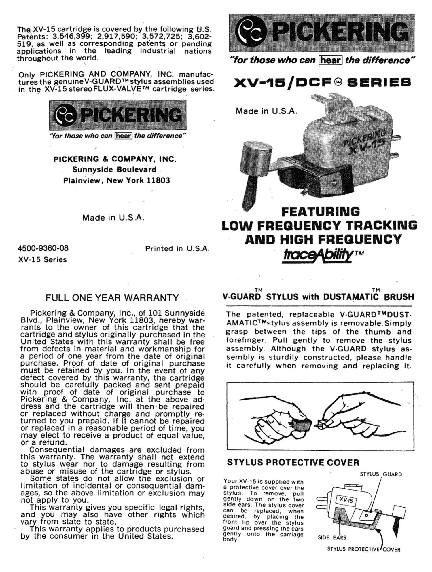 Pickering XV 15 Owners Manual