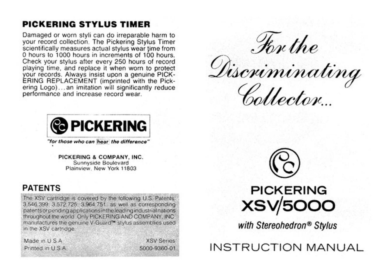 pickering xsv 5000 owners manual