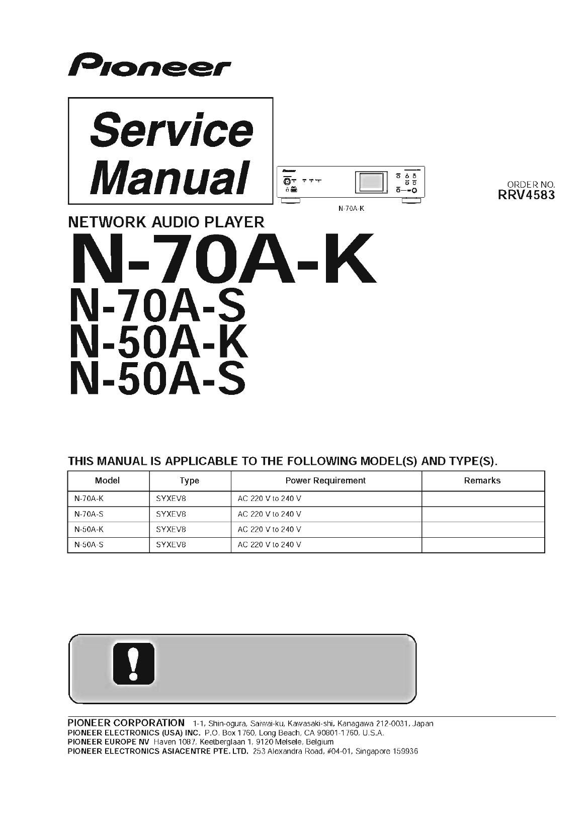 Pioneer N 50A 70A Service Manual