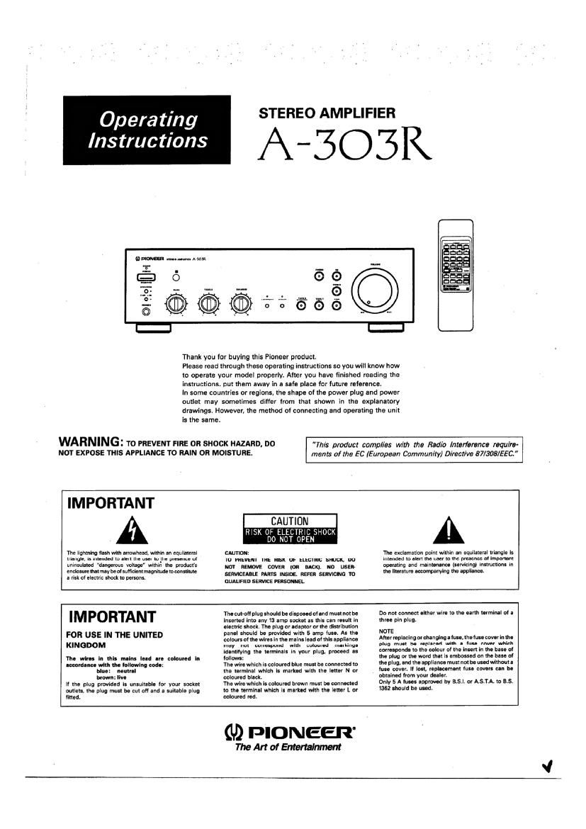 Pioneer A 303 R Owners Manual