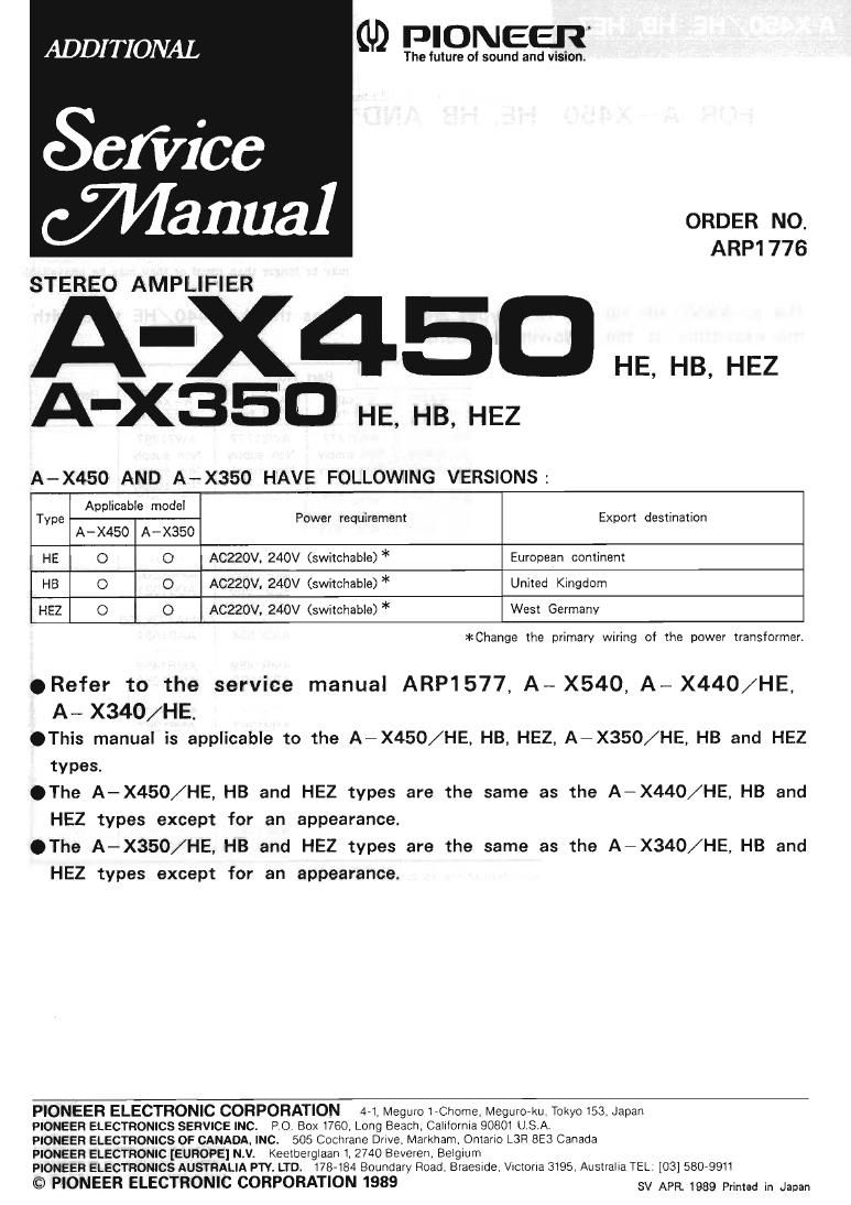 Pioneer A X450 Service Manual