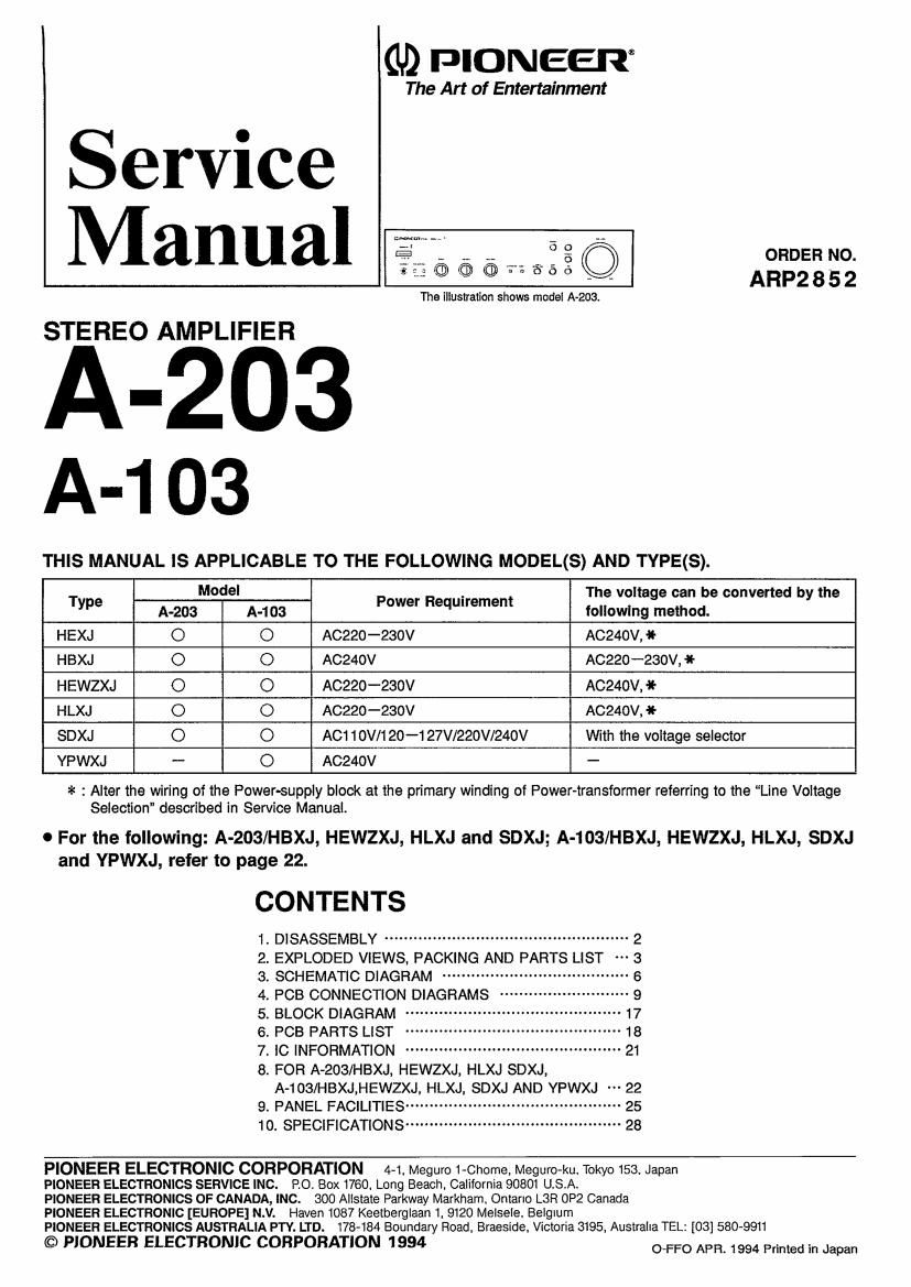 pioneer a 103 service manual