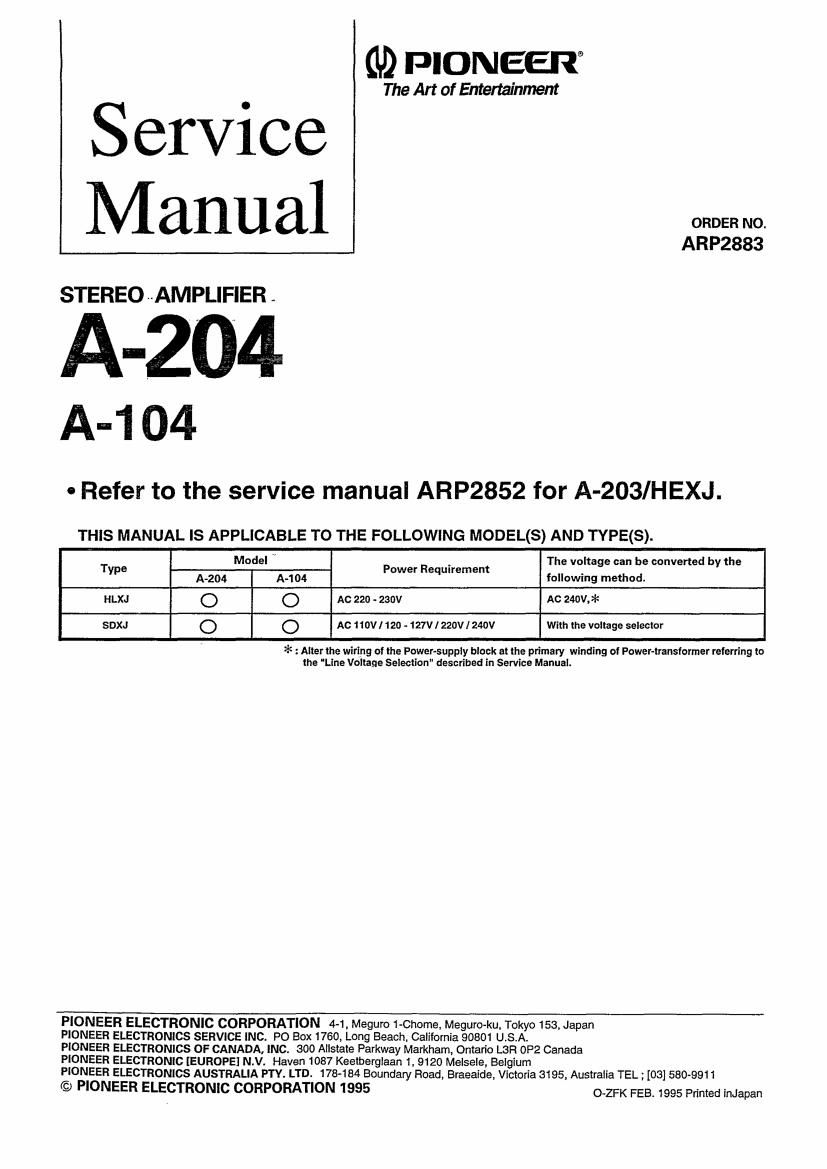 pioneer a 104 service manual