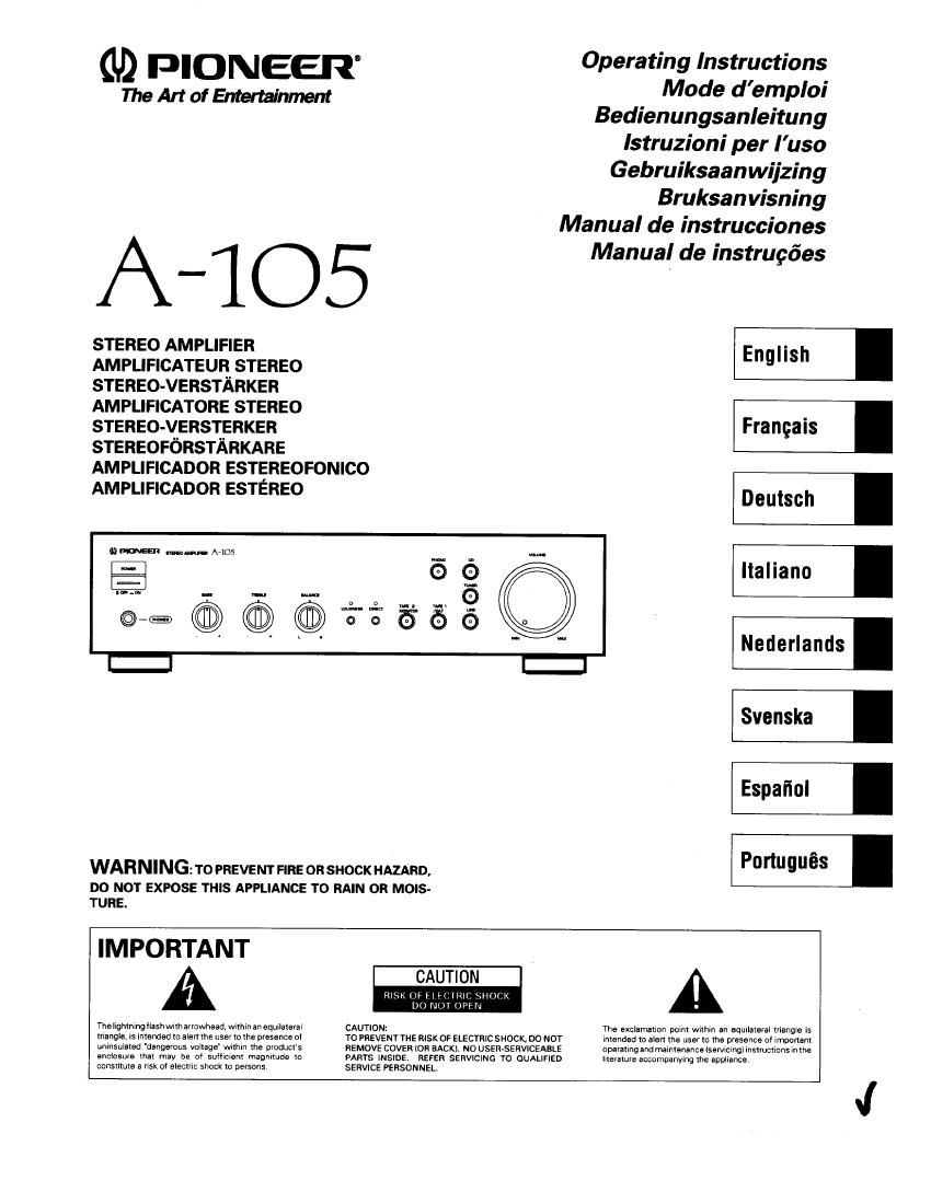 pioneer a 105 owners manual