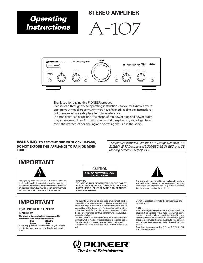 pioneer a 107 owners manual