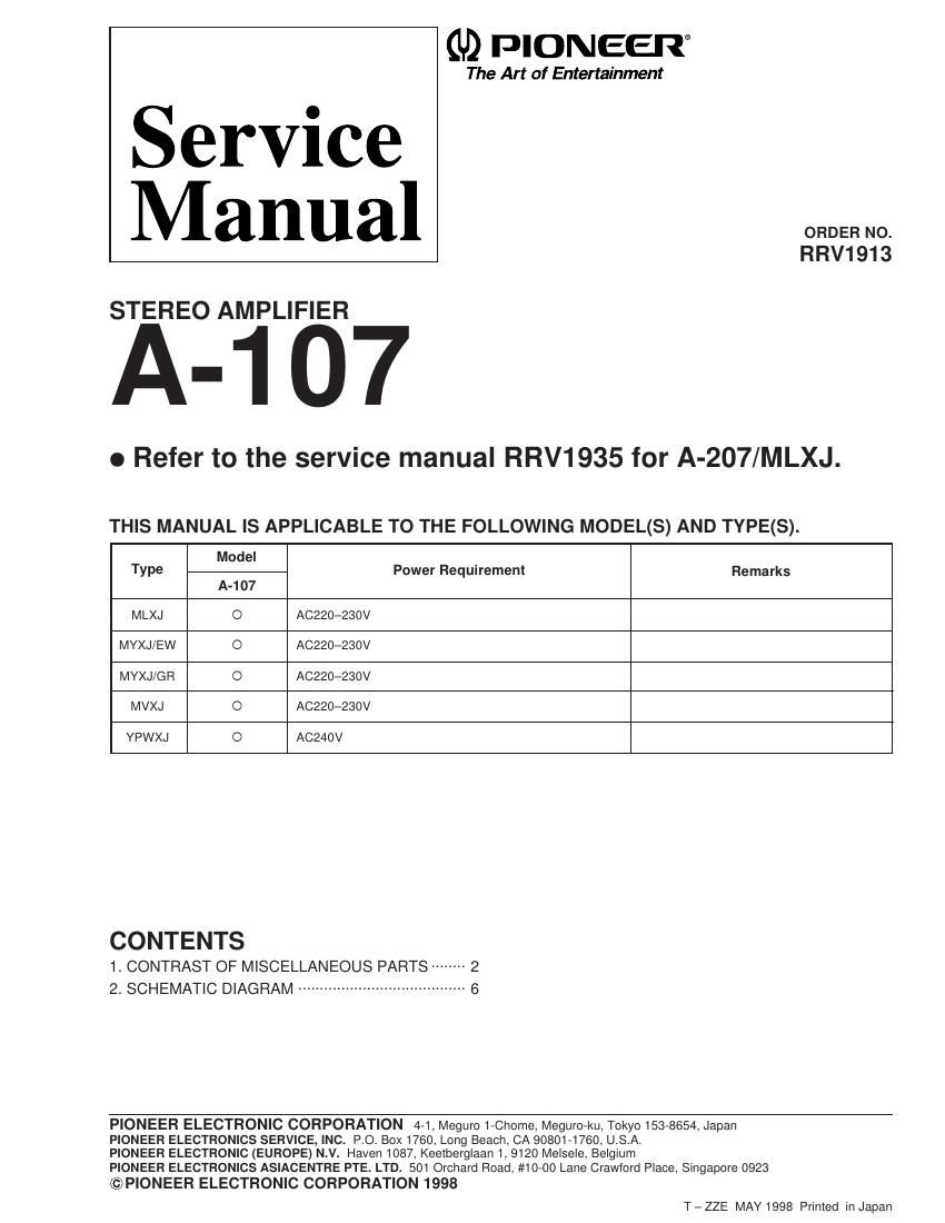 pioneer a 107 service manual