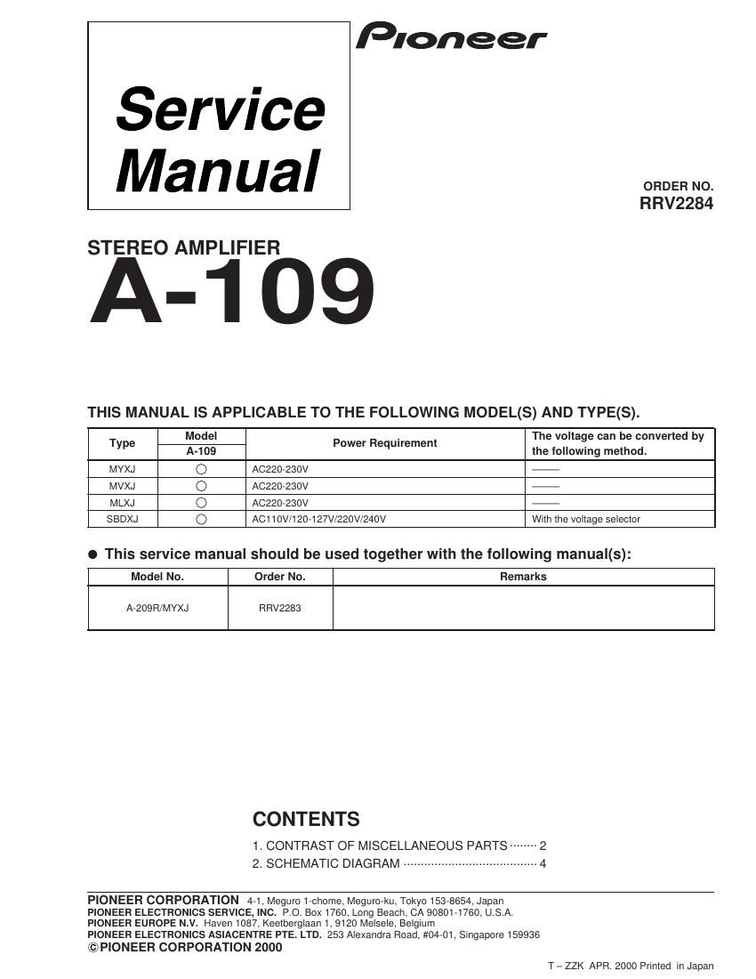 pioneer a 109 service manual