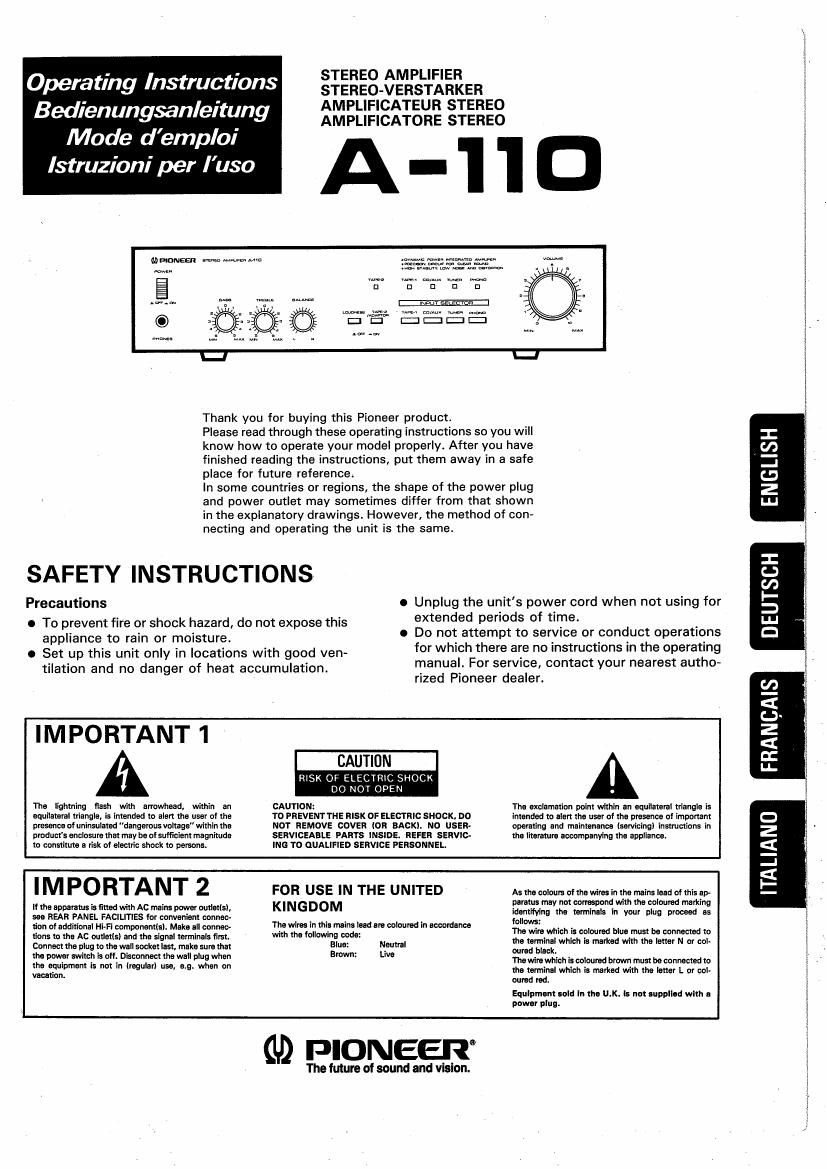 pioneer a 110 owners manual