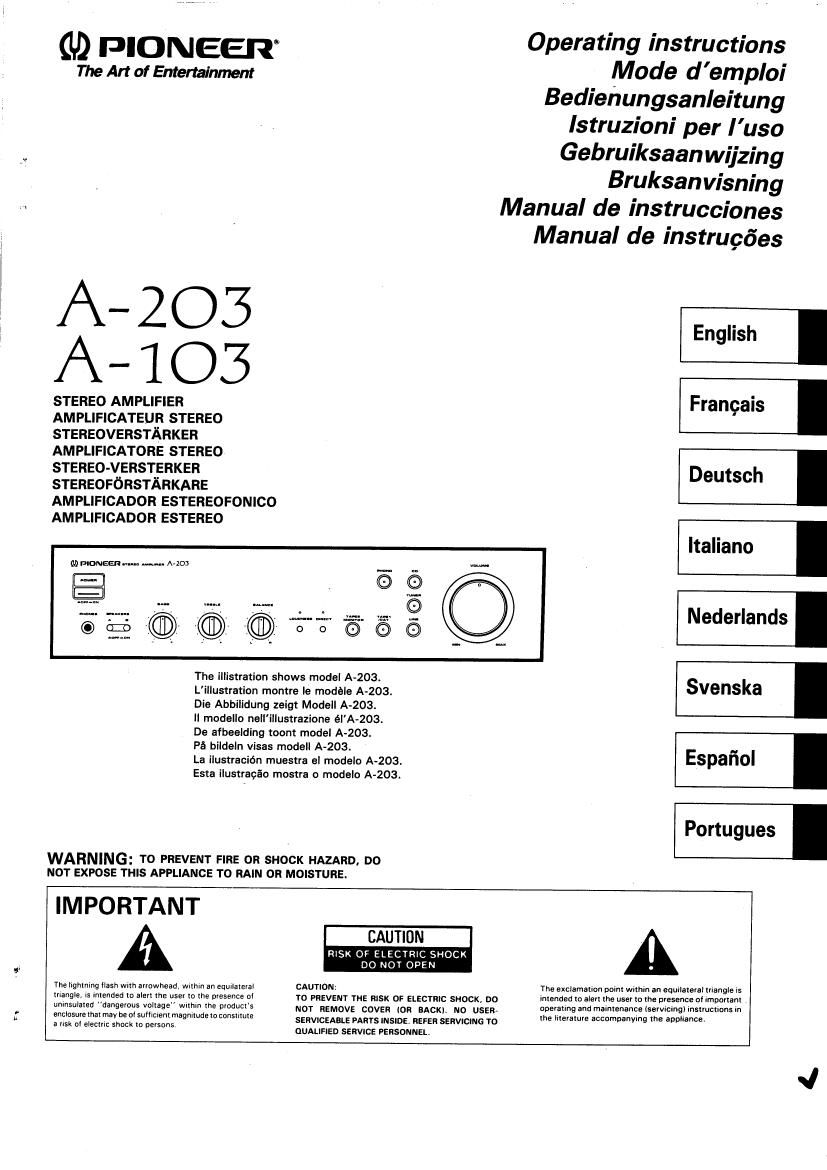 pioneer a 203 owners manual