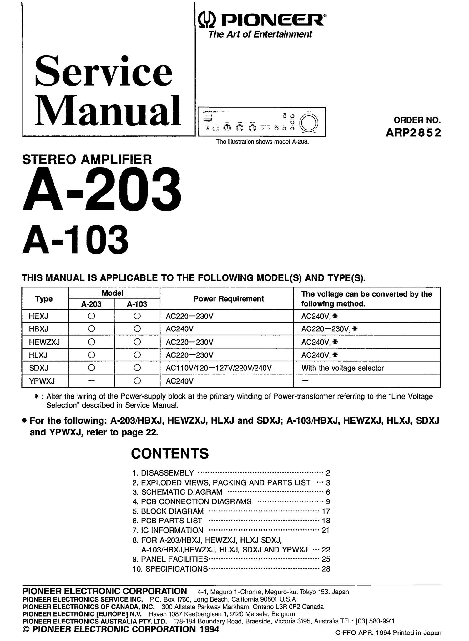 pioneer a 203 service manual