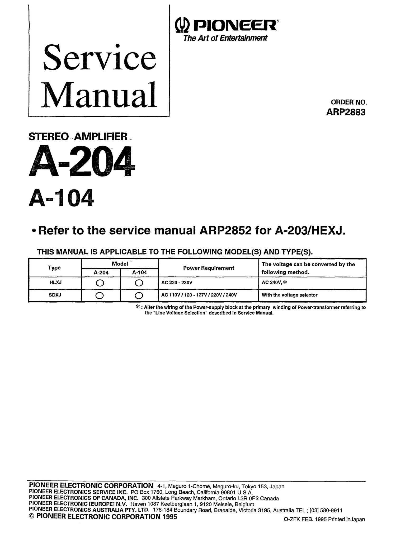 pioneer a 204 service manual