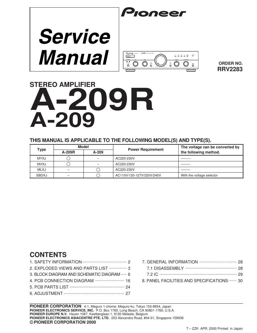 pioneer a 209 r service manual