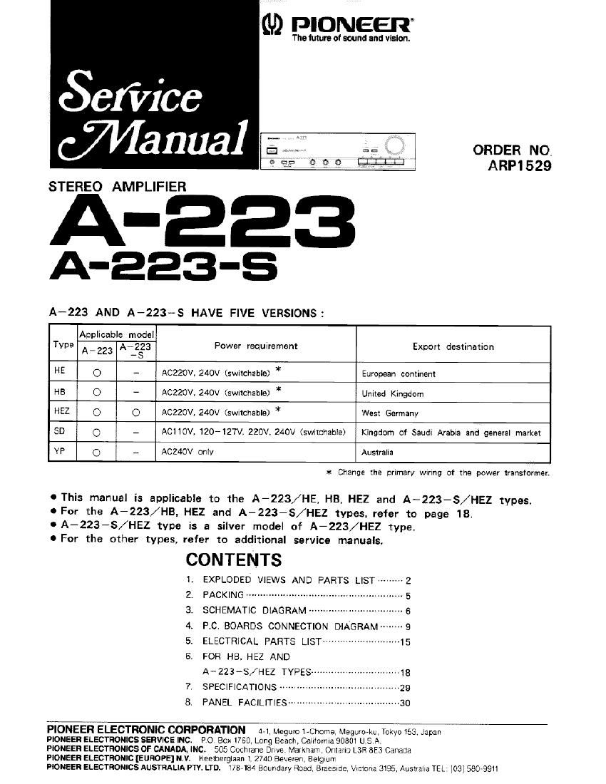 pioneer a 223 s service manual