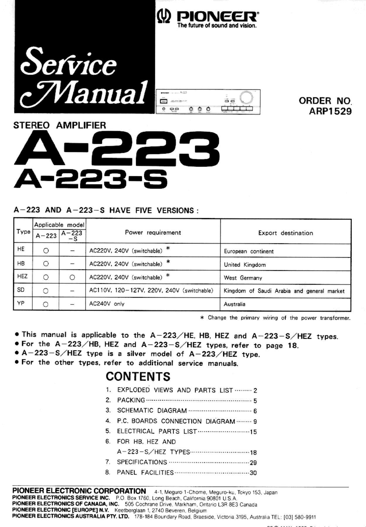 pioneer a 223 service manual