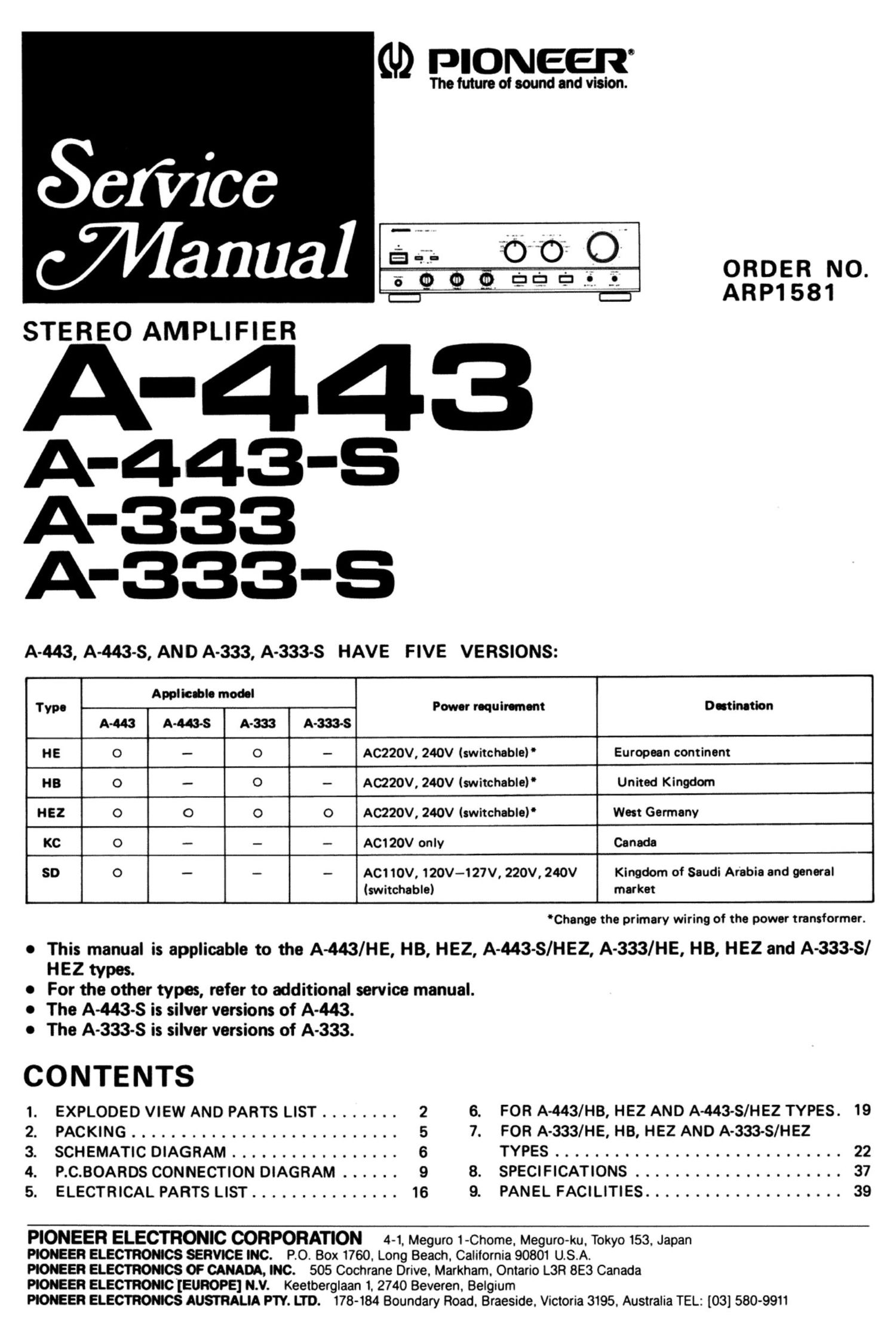 pioneer a 333 s service manual