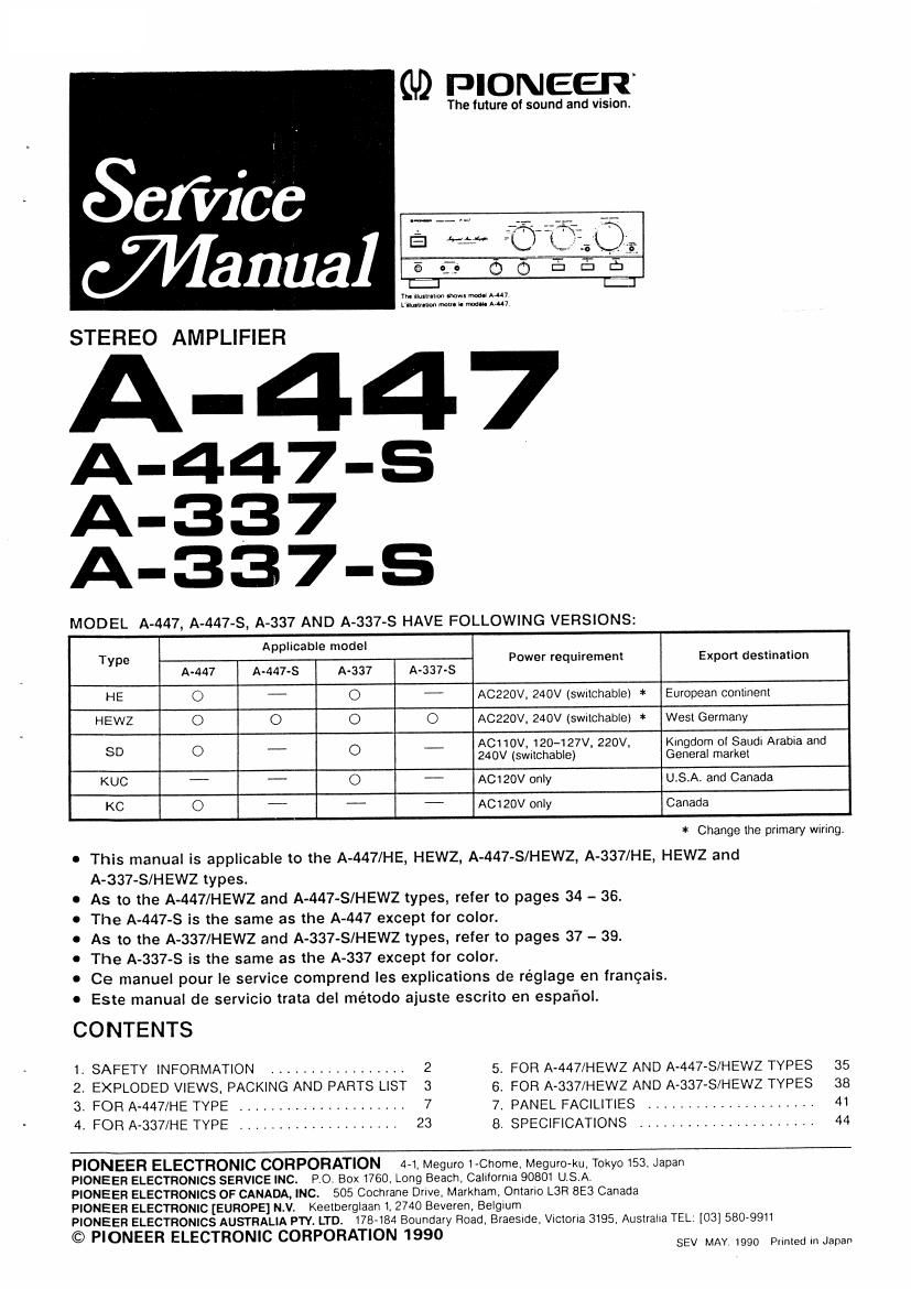 pioneer a 337 s service manual