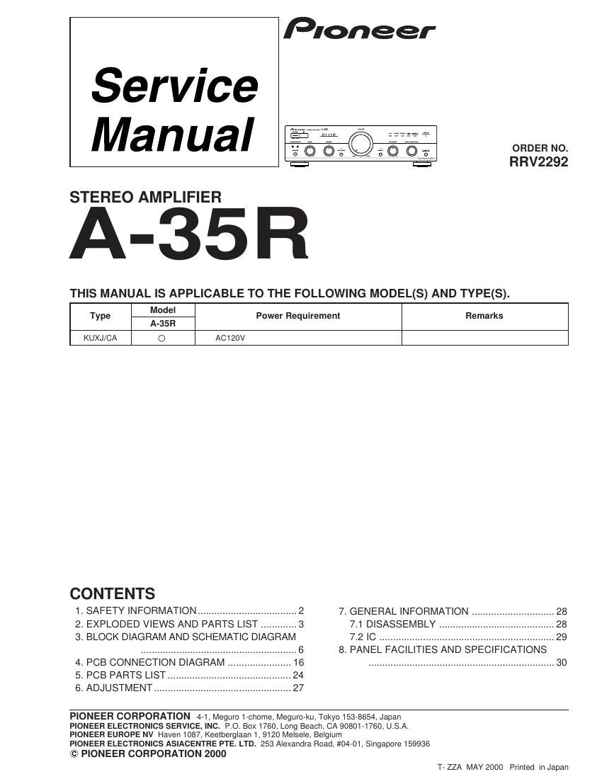 pioneer a 35 r service manual