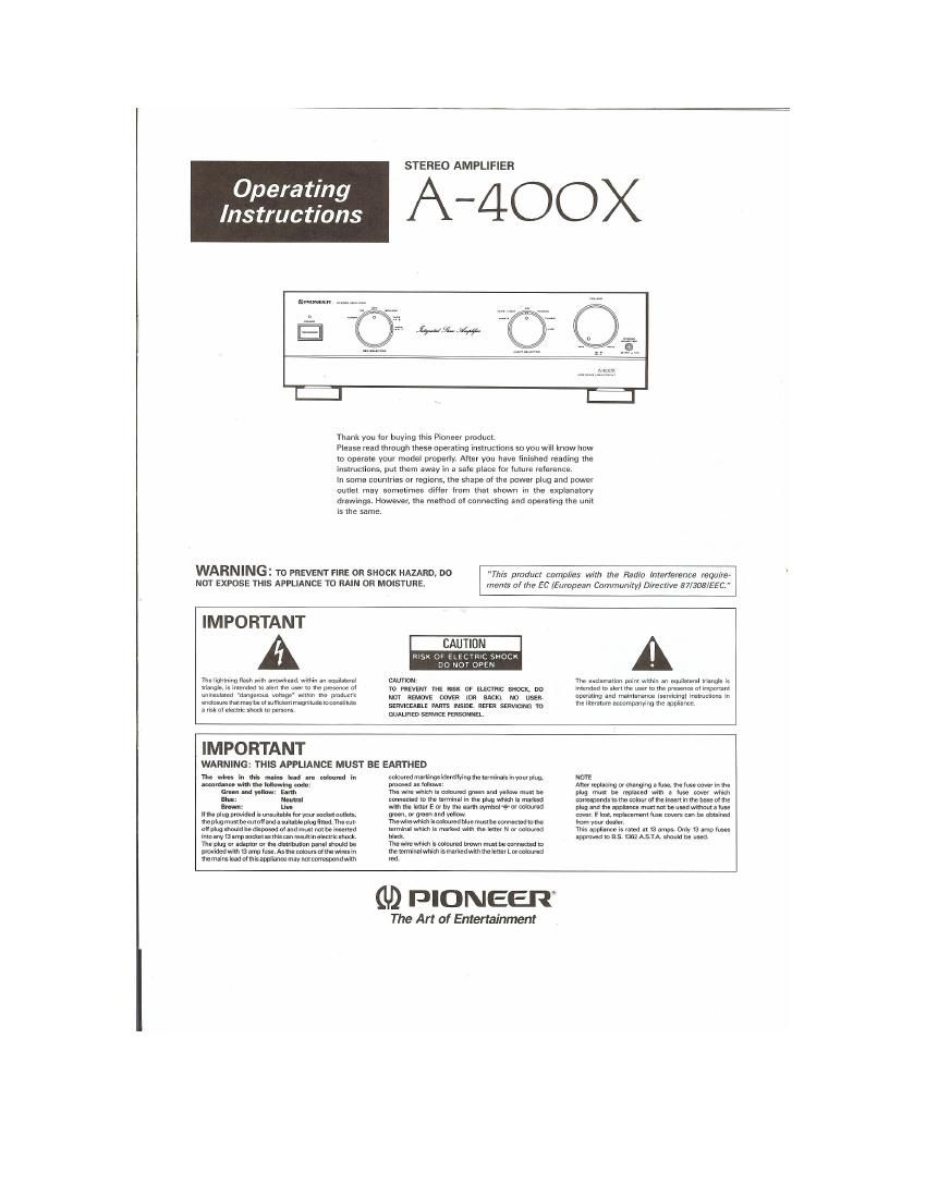 pioneer a 400 x owners manual