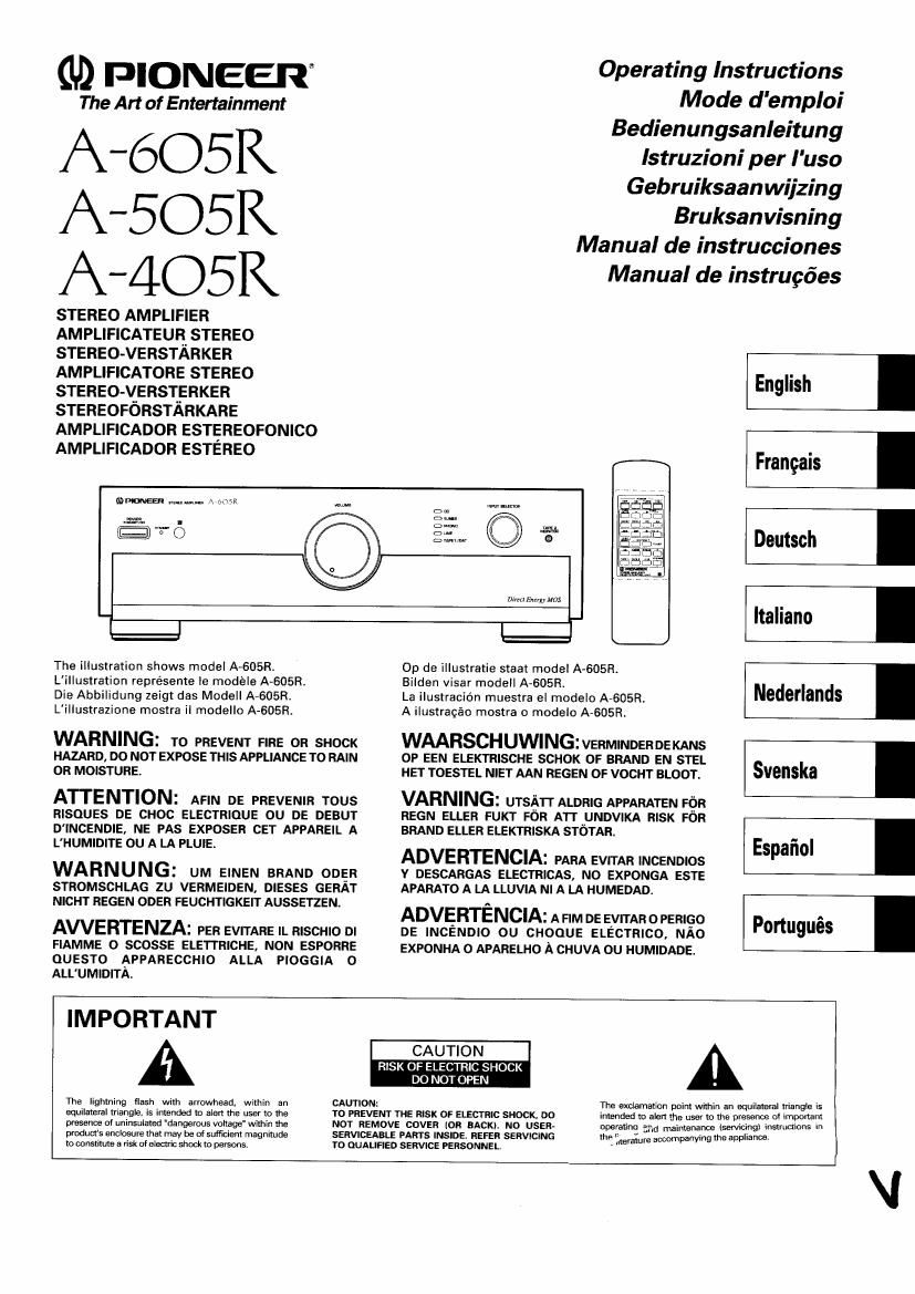 pioneer a 405 r owners manual