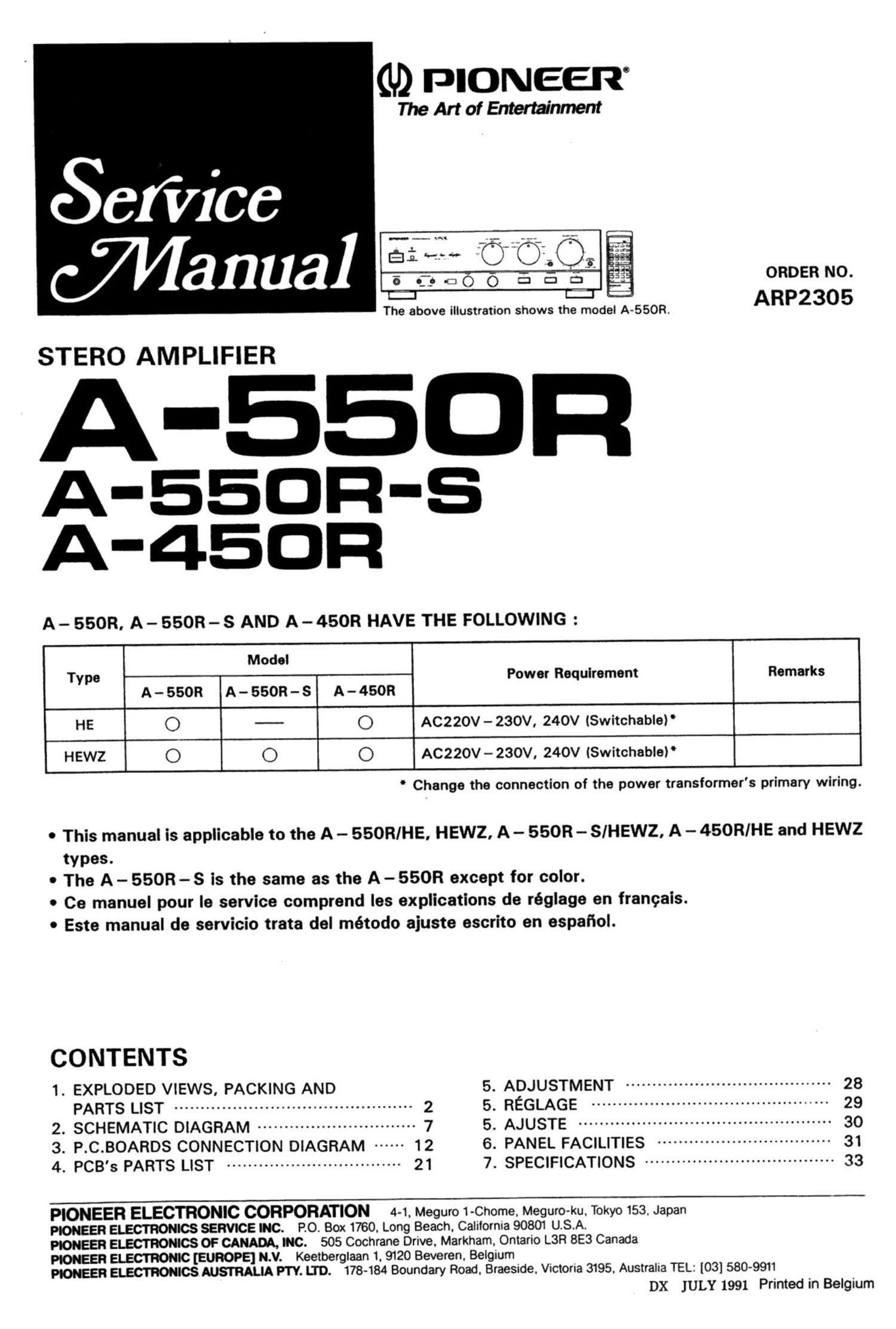 pioneer a 450 service manual