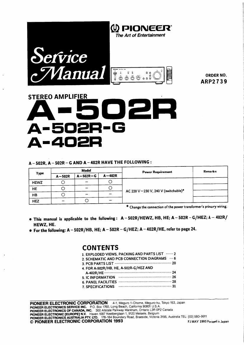 pioneer a 502 rg service manual