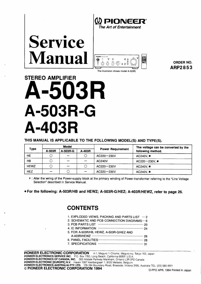 pioneer a 503 r service manual