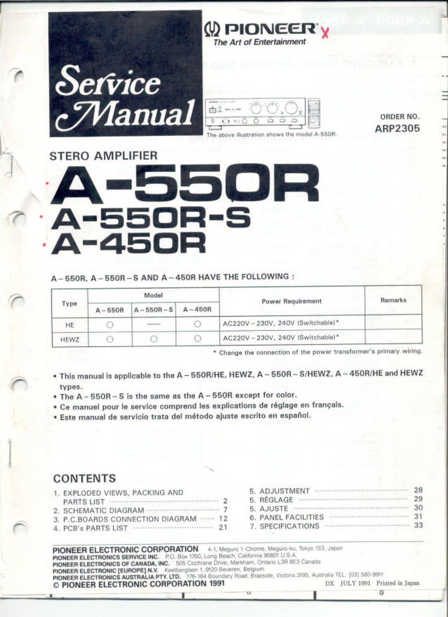 pioneer a 550 service manual
