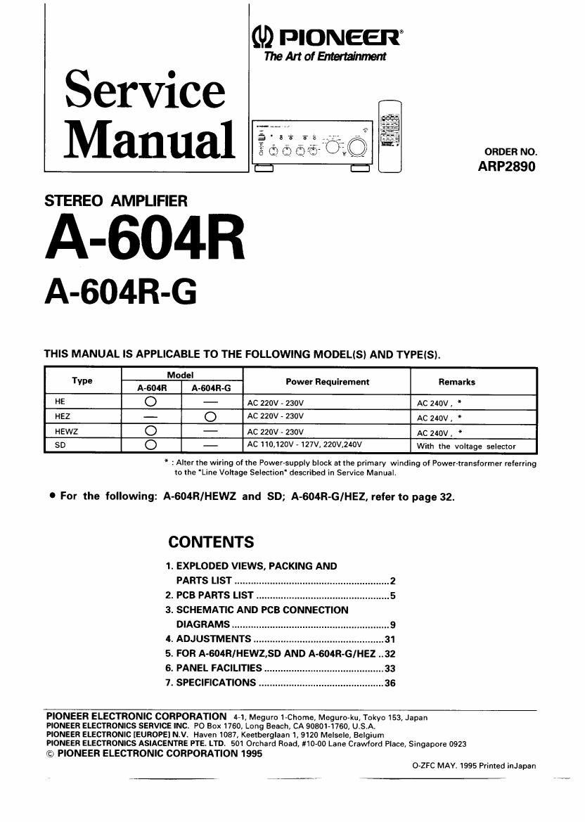 pioneer a 604 r service manual