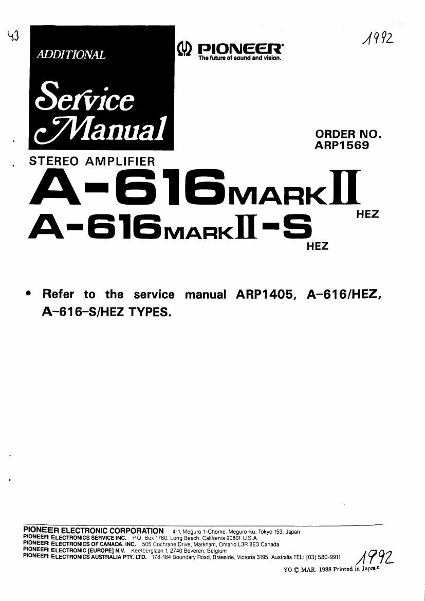 pioneer a 616 mk2 service manual