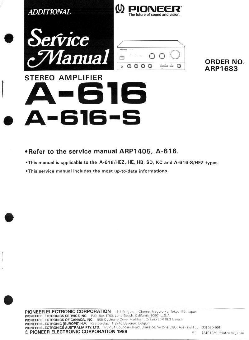 pioneer a 616 service manual
